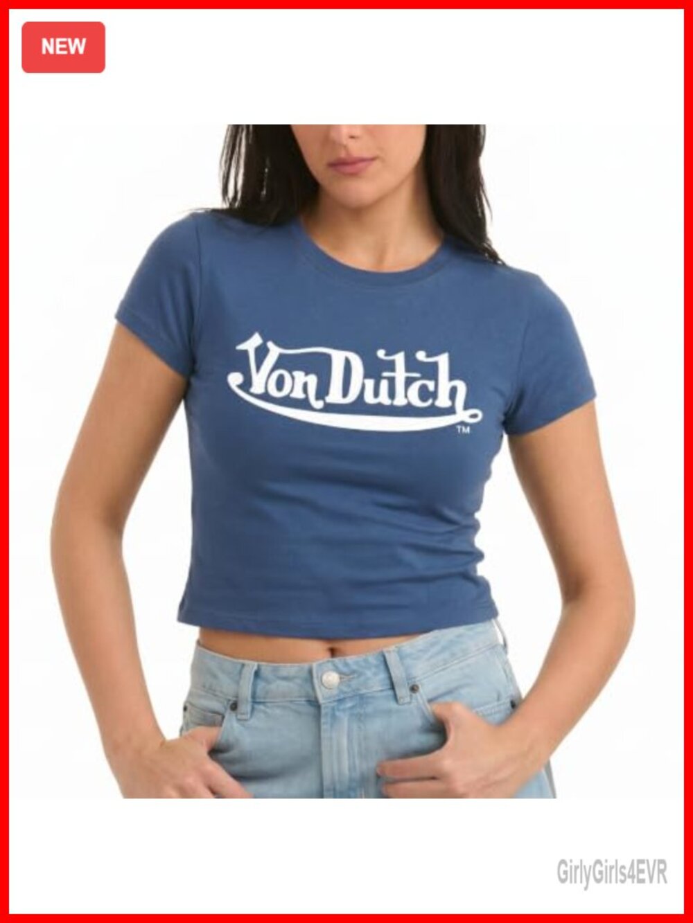 Von Dutch Cropped Graphic Tee Crew Neck Short Sleeve Casual Top